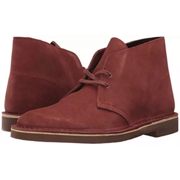Clarks Bushacre Suede Desert Chukka Boots Wine Burgundy sz 9 - Picture 1 of 8
